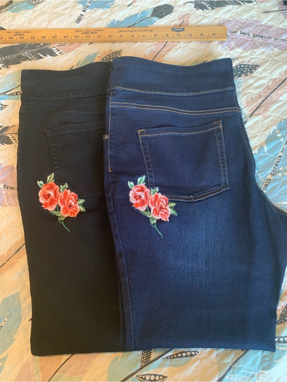 The Pioneer Woman Rose Embroidered Pull-On Jeans - Black and Dark Blue